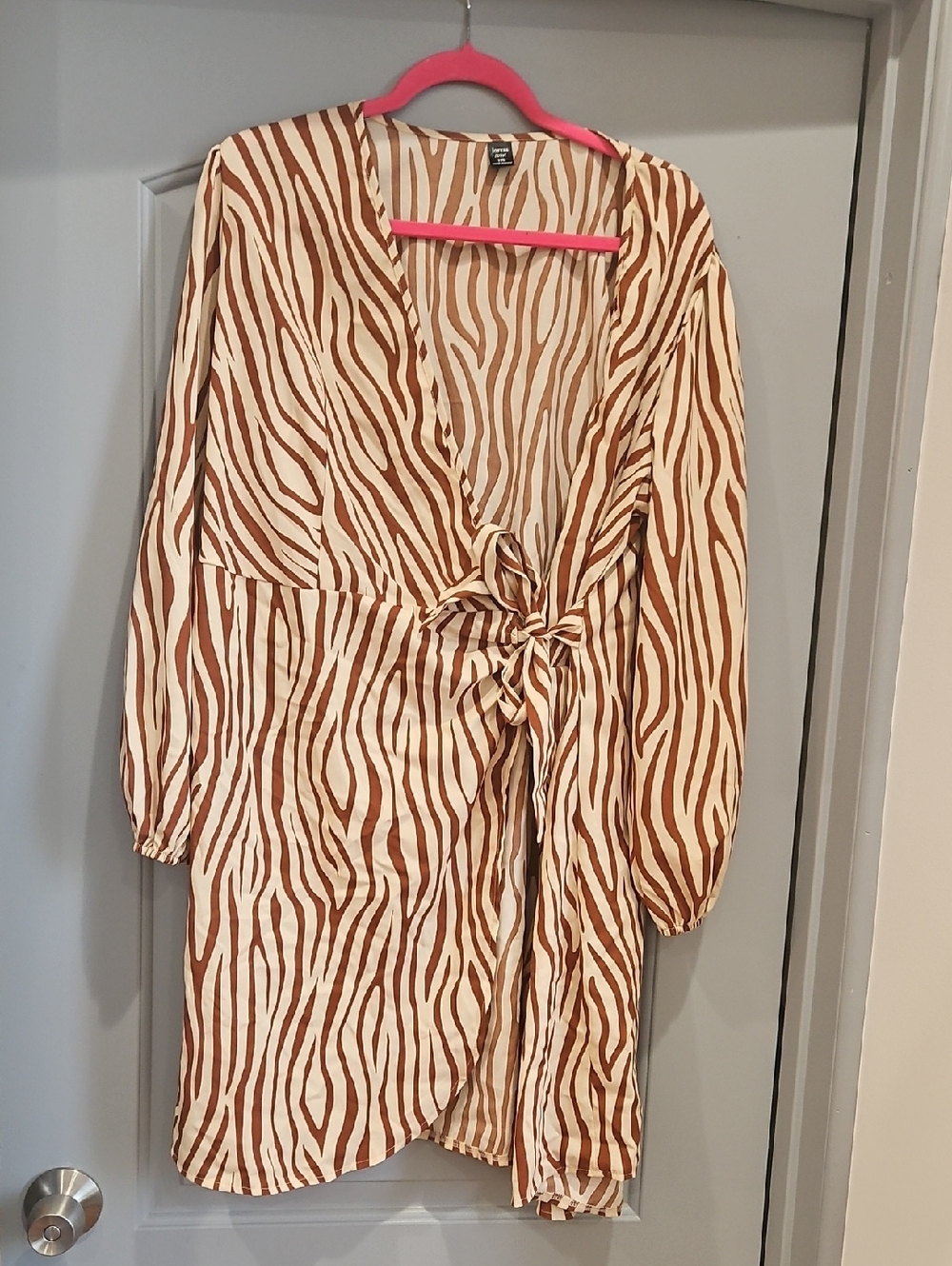 Women’s Brown and Cream Zebra Wrap Dress